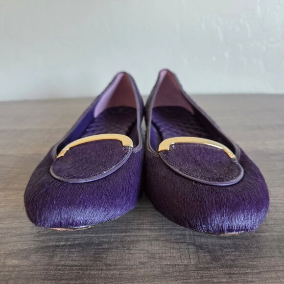 Tory Burch Jessa Purple Calf Hair Flats Slip-On Loafers Size 8.5 Gold Hardware - Picture 2 of 12